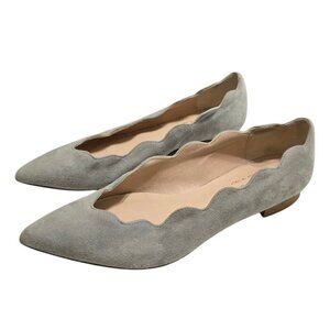 Avellini Gray Cora Scalloped Suede Pointed Toe Flats Sz 37 (7)